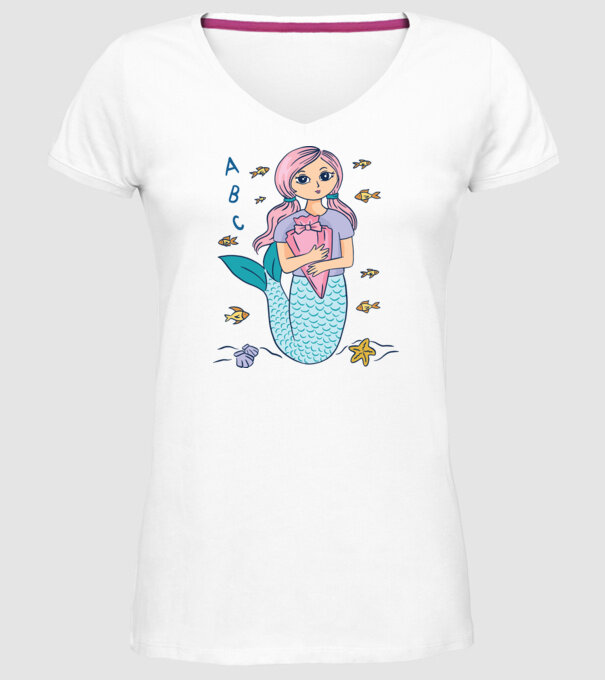 Sirenă Școlăriță drăguță model alb pe tricou