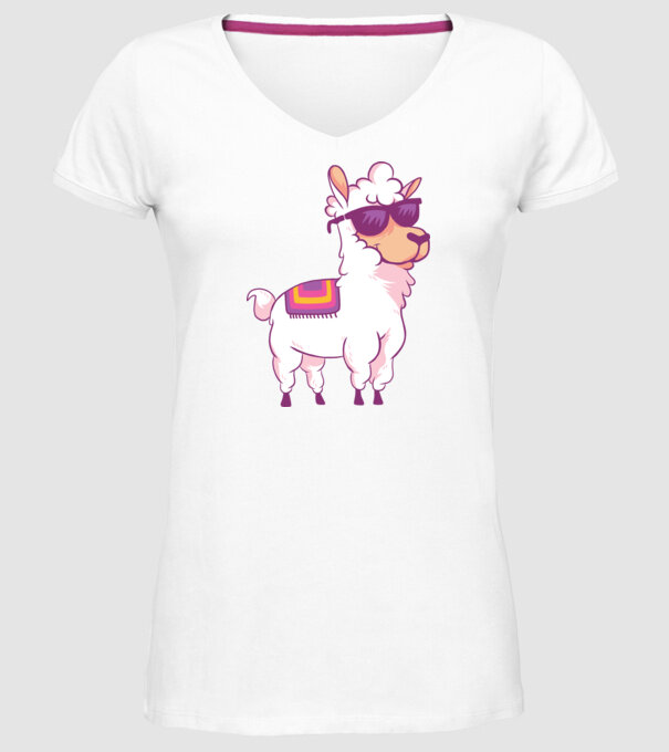 Llama drăguț model alb pe tricou