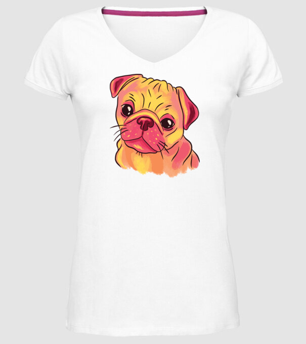 Cap de Mops drăguț model alb pe tricou