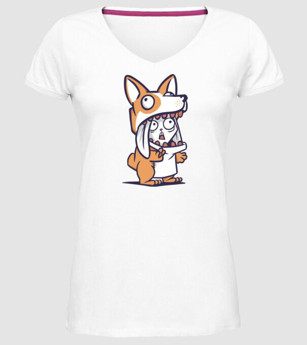 Iepuraș drăguț în costum Corgi model alb pe tricou