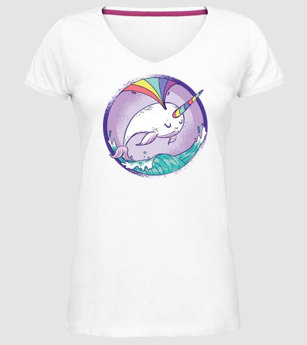 Unicorn drăguț Balenă - Narval model alb pe tricou