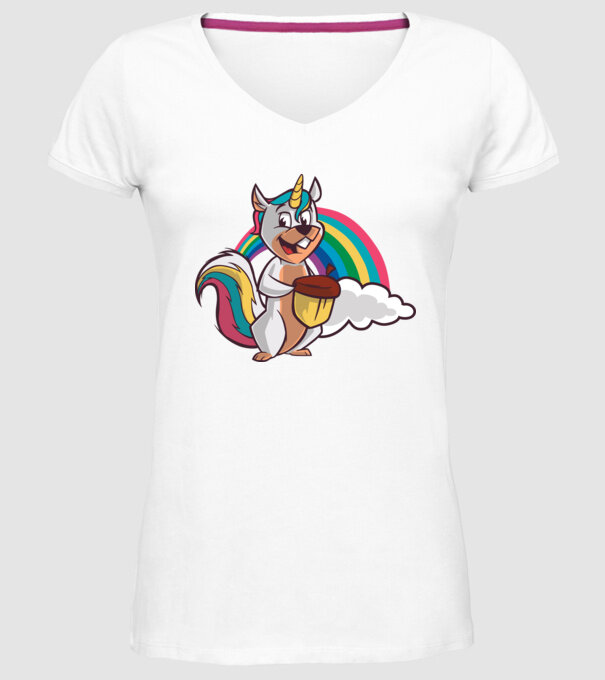 Unicorn drăguț Veveriță model alb pe tricou
