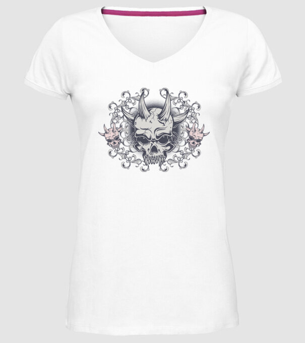 Devil Skull model alb pe tricou