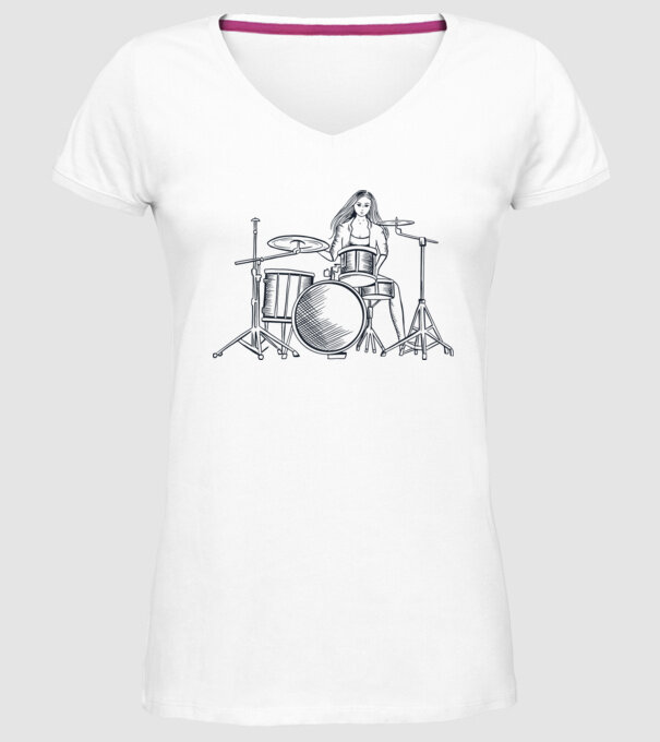 Fată Bateristă model alb pe tricou