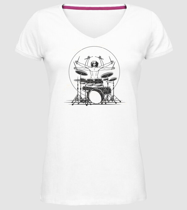 Baterist Vitruvian Da vinci model alb pe tricou