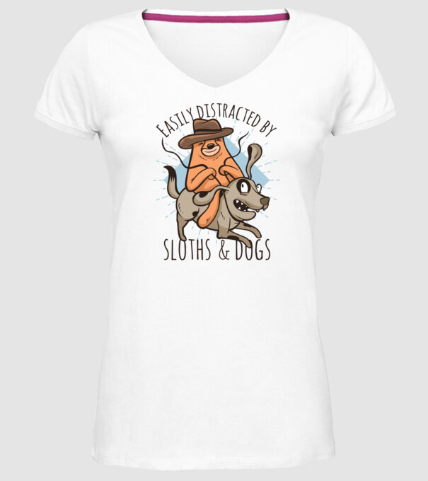 Easily Distracted by Sloths & Dogs model alb pe tricou