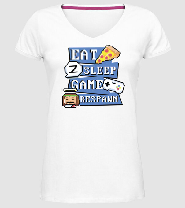 Eat, Sleep, Game respawn model alb pe tricou