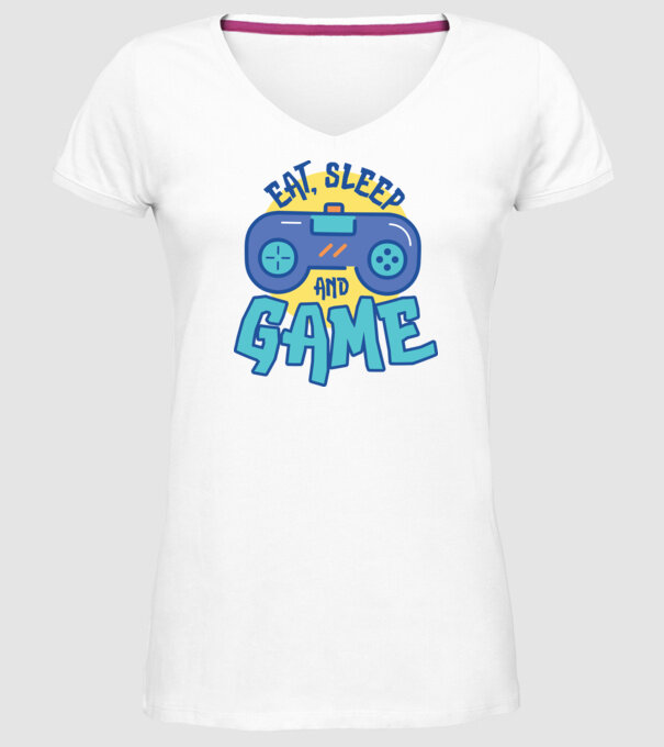 Eat Sleep and Game model alb pe tricou