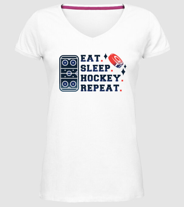 Eat Sleep Hockey Repeat model alb pe tricou