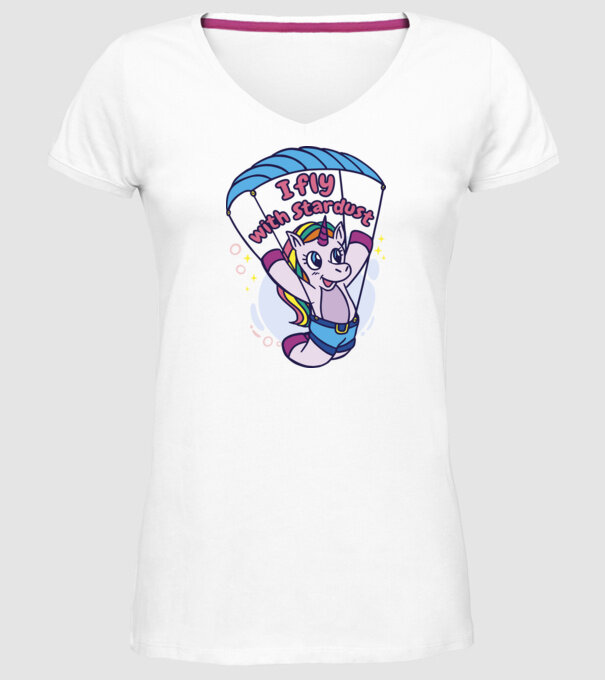 Unicorn parașutist model alb pe tricou