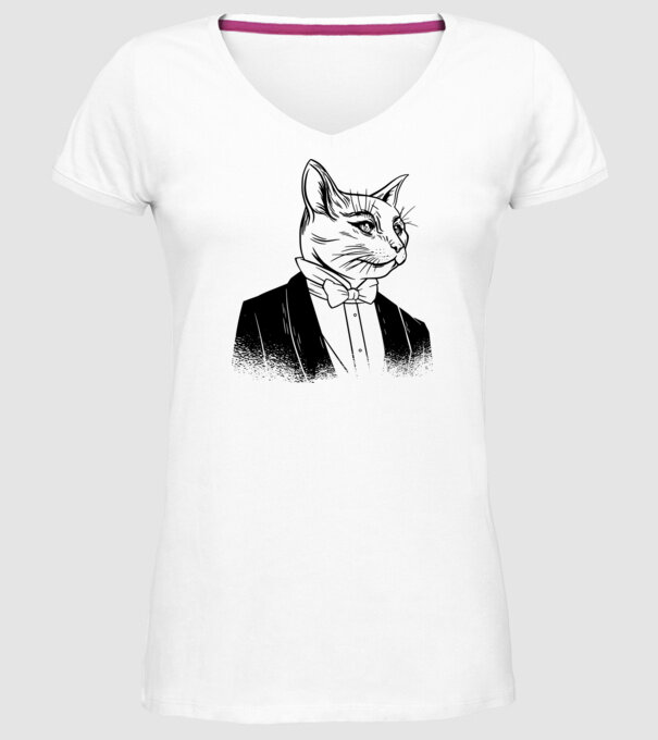 Pisică Elegantă model alb pe tricou