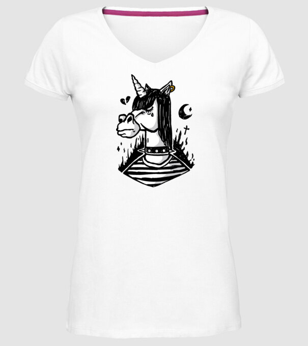 Emo unicorn model alb pe tricou