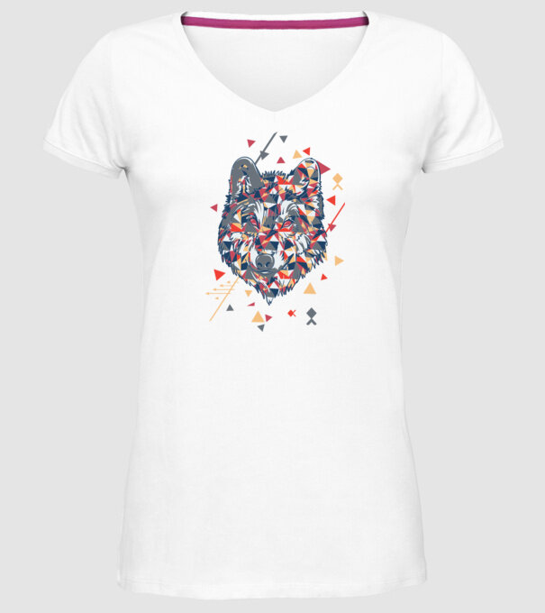 Lup - abstract model alb pe tricou