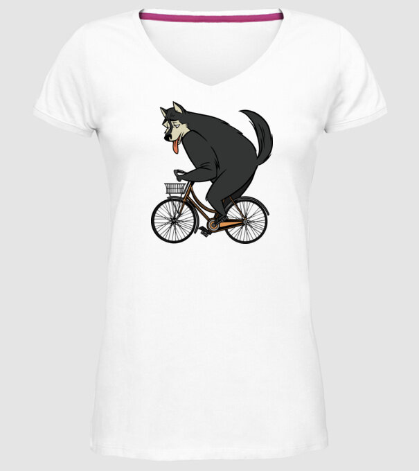 Lup pe bicicletă model alb pe tricou