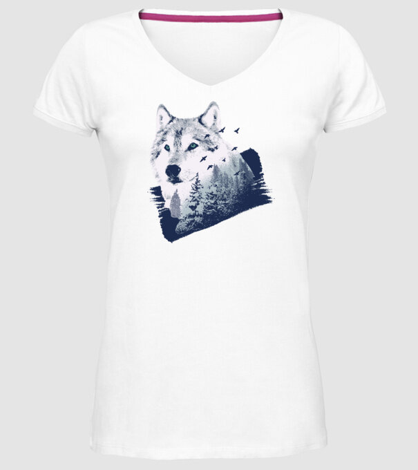 Tricou design Pădure Lup model alb pe tricou