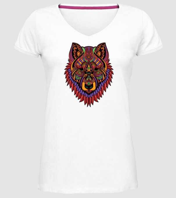 Cap de lup model alb pe tricou