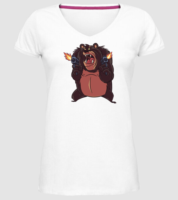 Urs înarmat model alb pe tricou