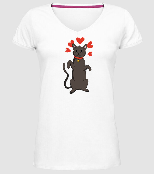 Pisică neagră dragoste model alb pe tricou