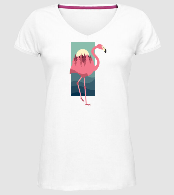 Flamingo Design model alb pe tricou