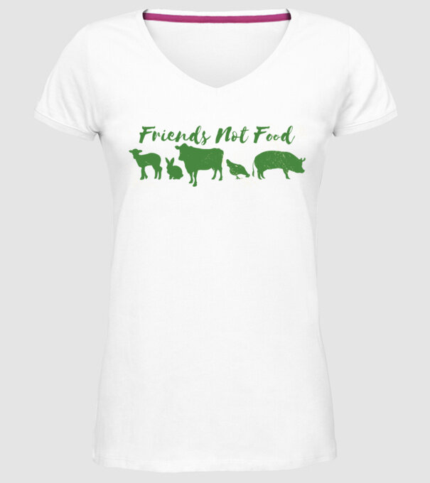 Friends Not Food Vegan model alb pe tricou