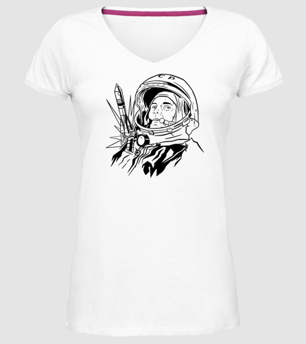 Astronautul Gagarin model alb pe tricou