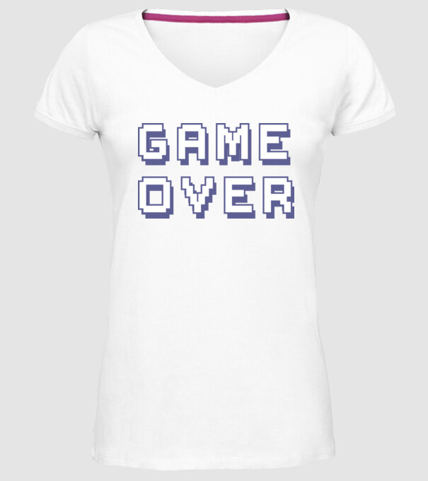 Game Over model alb pe tricou