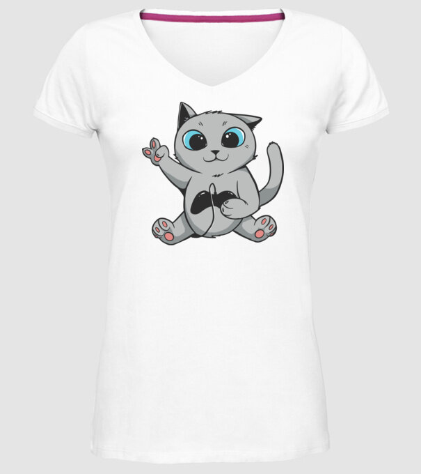Pisică Gamer model alb pe tricou