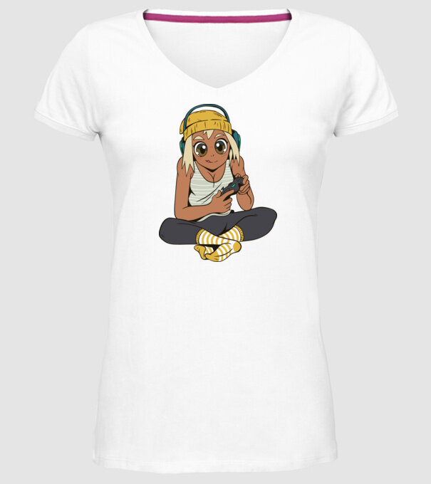 Fată Gamer model alb pe tricou