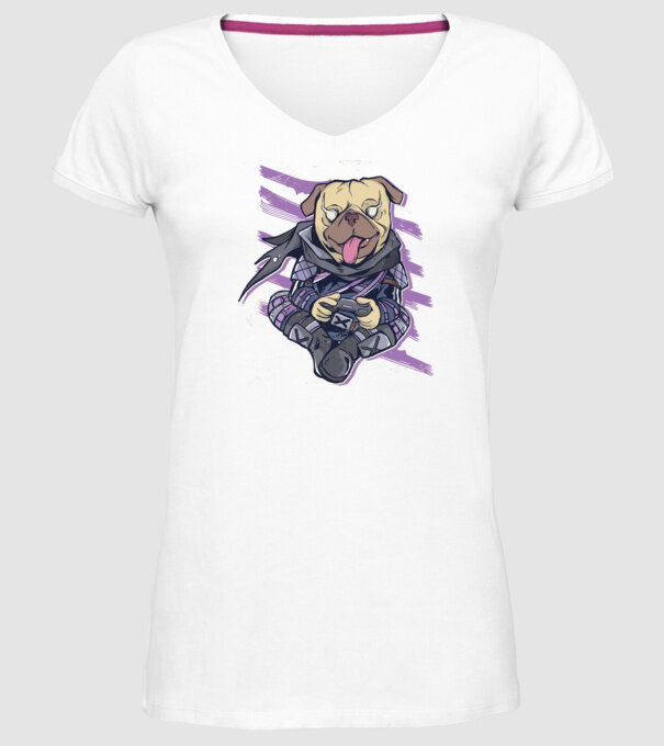 Mops Gamer tricou amuzant cu câine model alb pe tricou