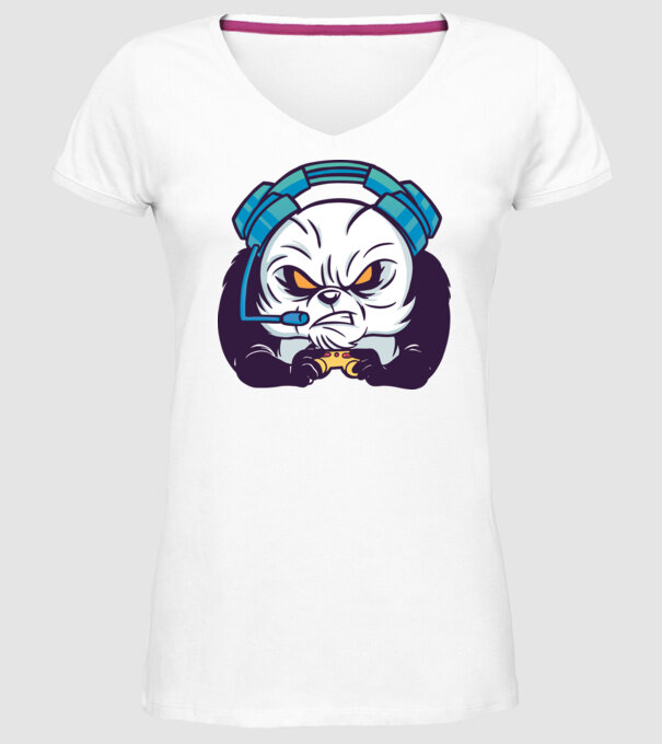 Gamer Panda model alb pe tricou