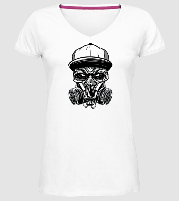 Mască de gaz Craniu model alb pe tricou