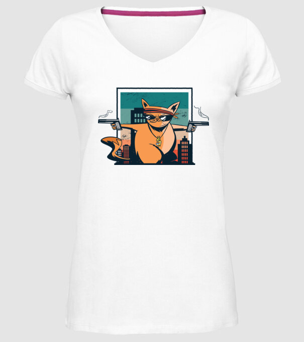 Pisică Gangster model alb pe tricou