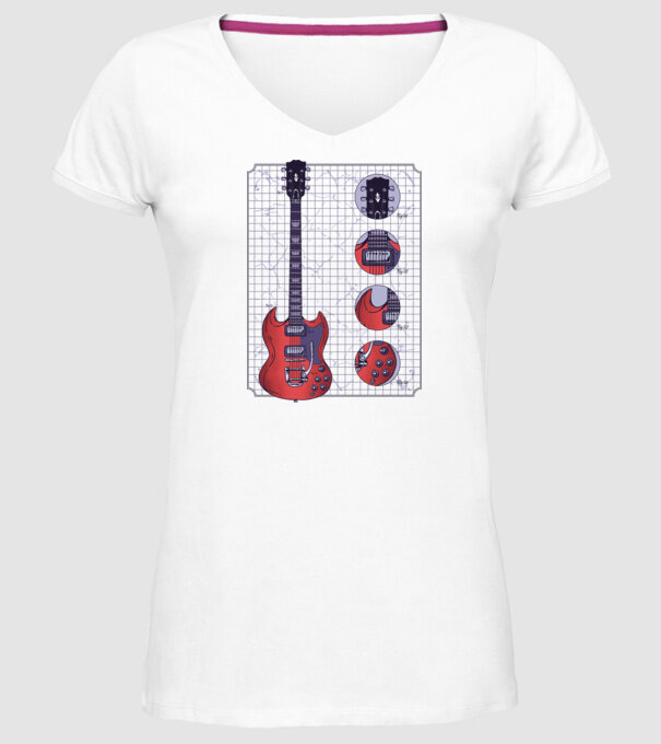 Gibson Chitară desen model alb pe tricou