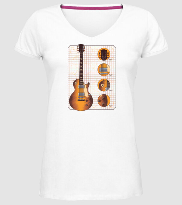Gibson Chitară desen gold model alb pe tricou