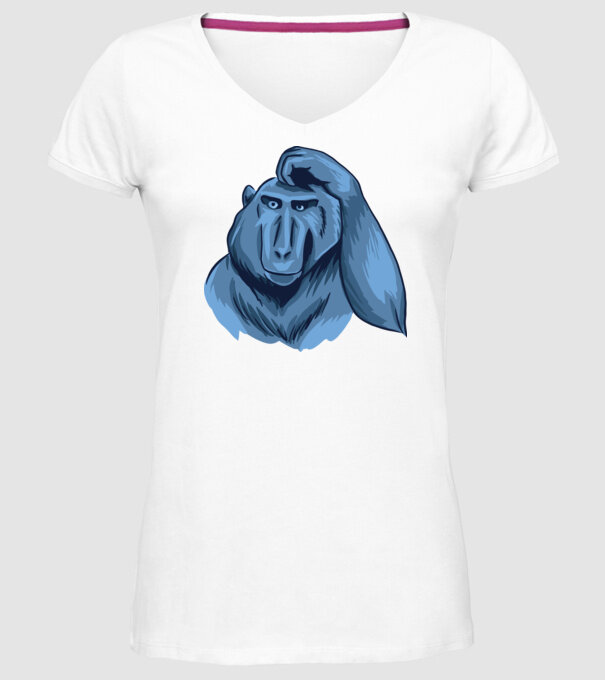 Maimuța gânditoare model alb pe tricou