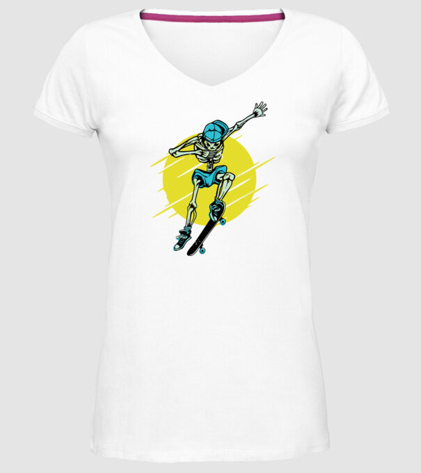 Schelet Skateboarder model alb pe tricou