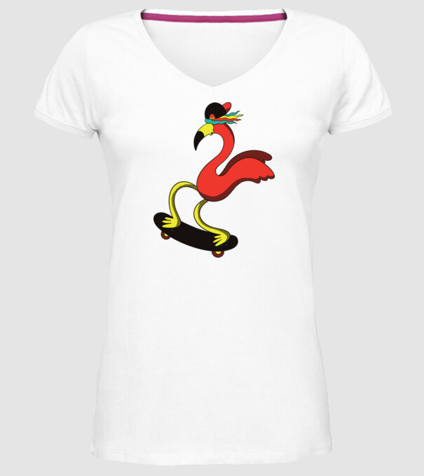 Flamingo Skateboarder model alb pe tricou