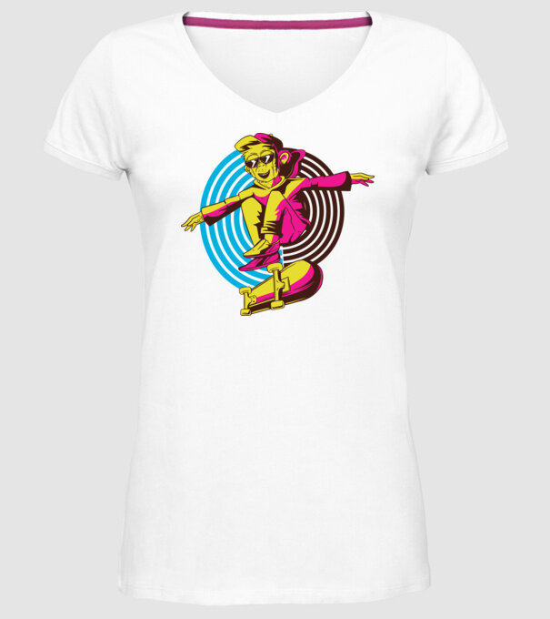Maimuță Skateboarder model alb pe tricou