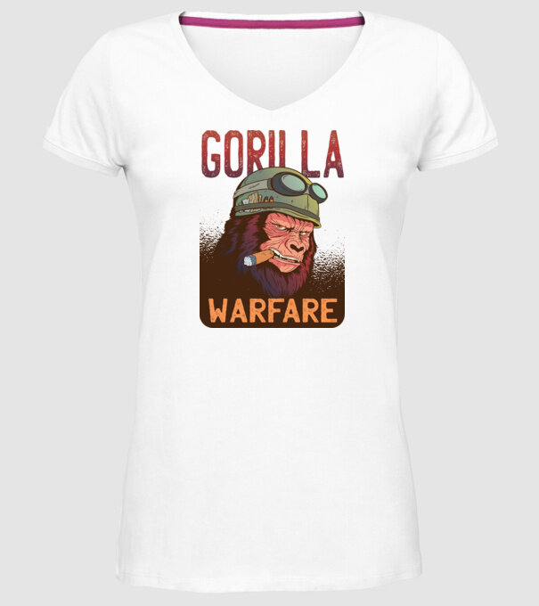 Gorilla Warfare model alb pe tricou