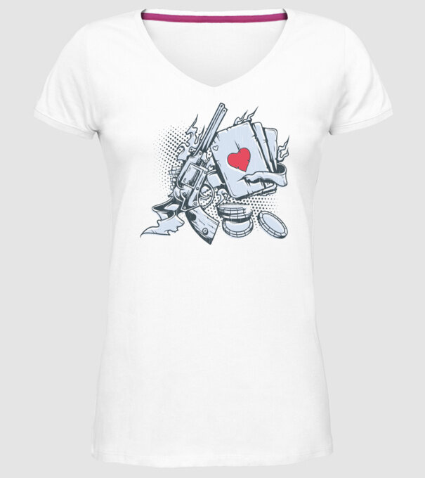 Gun with Cards model alb pe tricou