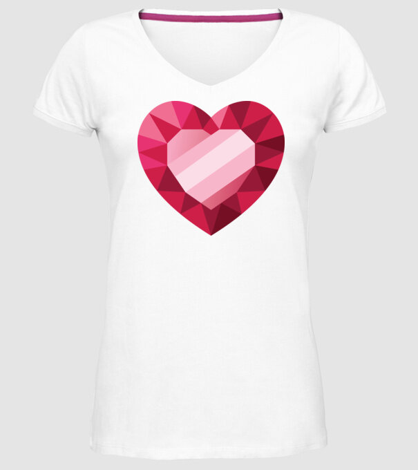 Inimă diamant model alb pe tricou