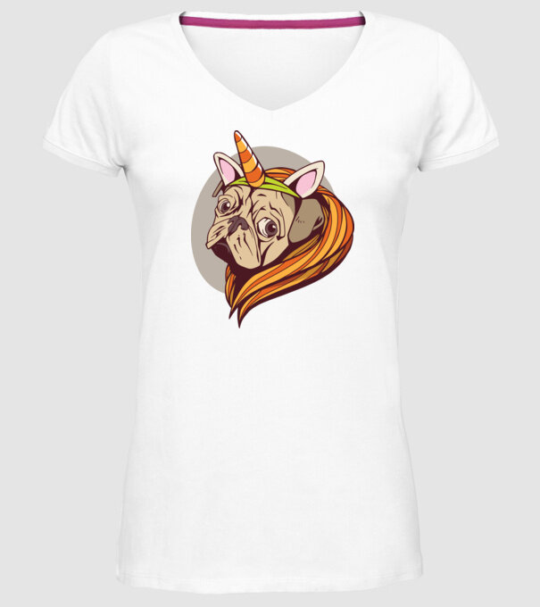Halloween Mops în costum de Unicorn model alb pe tricou