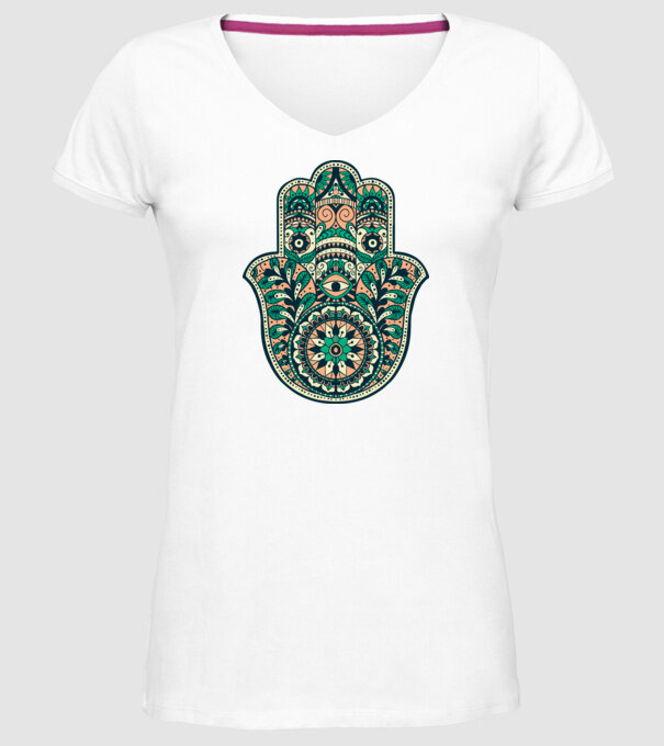 Mână Hamza - Mâna lui Dumnezeu Mandala model alb pe tricou