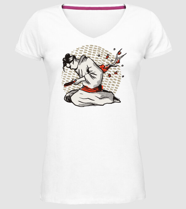 Samurai Harakiri model alb pe tricou