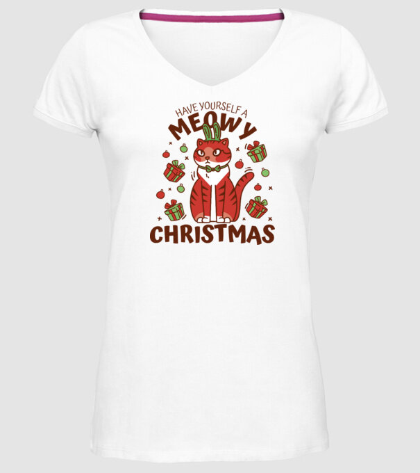 Have yourself a Meowy Christmas - Cicás Karácsony model alb pe tricou