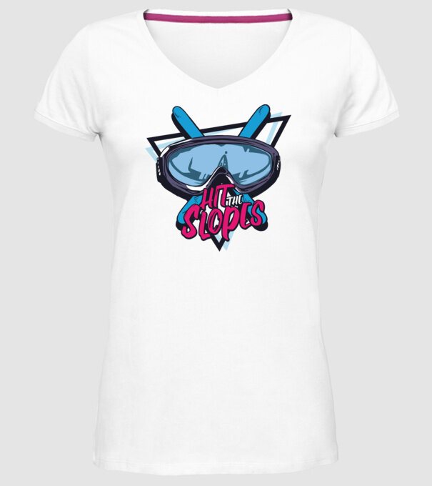 Hit the Slopes - tricou schi model alb pe tricou