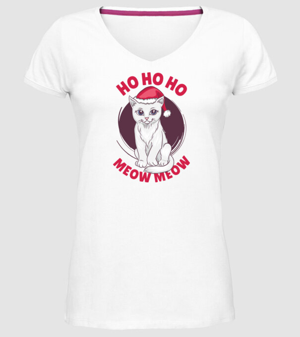 Ho Ho Ho Ho Ho Ho Ho Meow Meow Crăciun cu pisică model alb pe tricou