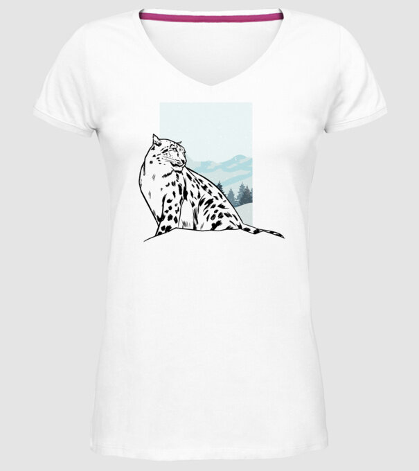 Leopard de zăpadă pisică mare model alb pe tricou