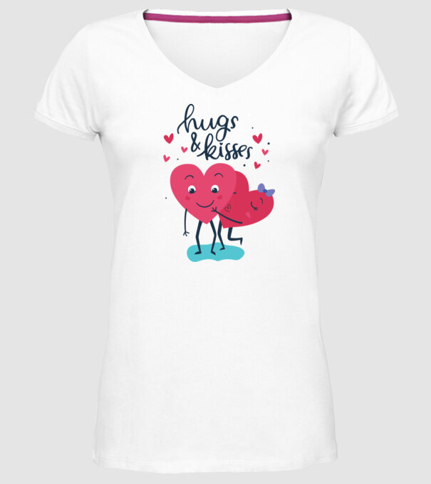 'Hugs and Kisses Tricou drăguț pentru Valentine''s Day' model alb pe tricou
