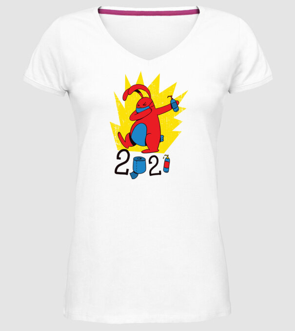 Paște 2021 - Iepuraș cu mască model alb pe tricou